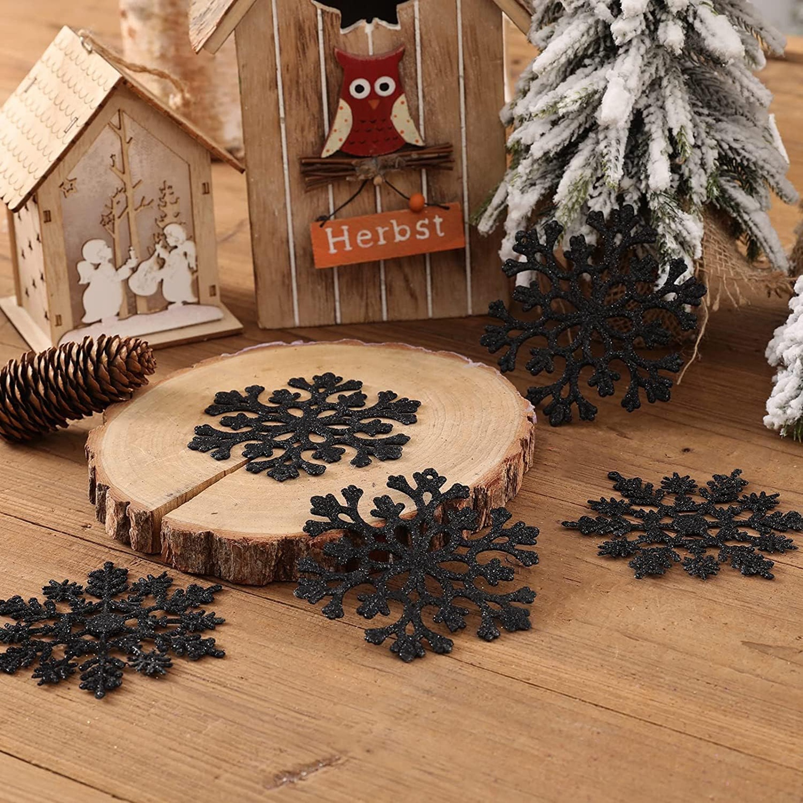 12pcs/set Black Plastic Snowfl - Supply Wedding Venue avis et prix