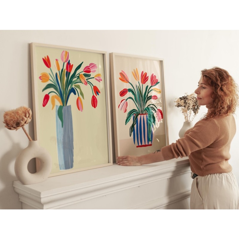 2pcs Tulip Flowers Canvas Wall - Flower Girl Basket avis et prix