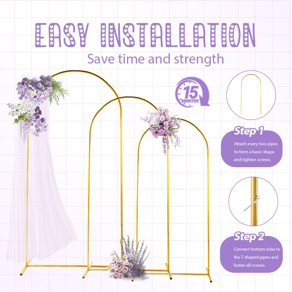 3Pack Golden Metal Arch Kits,  - Wedding Support avis et prix